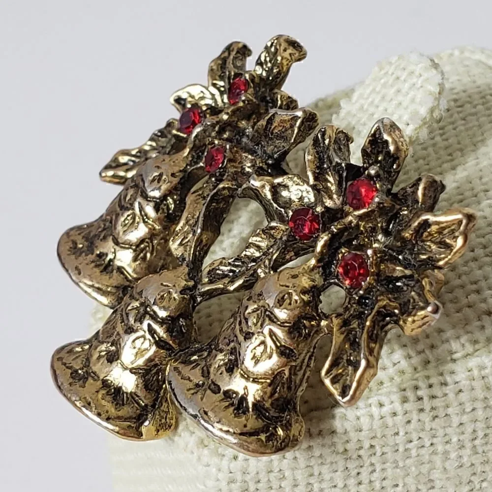 Vintage Christmas Holiday Bells Embellished Pin Brooch